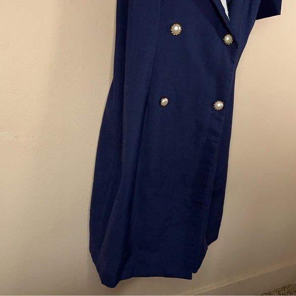 VINTAGE 13/14 SHELLY MICHAELS 1980’s BLUE WHITE SAILOR DRESS RETRO PINUP - Picture 9 of 14